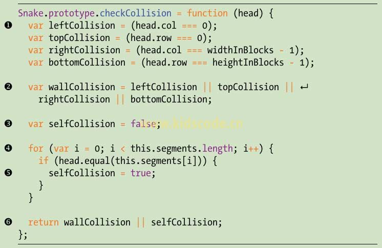 《javascript-少儿编程》第17章开发贪吃蛇游戏2之添加checkCollision方法